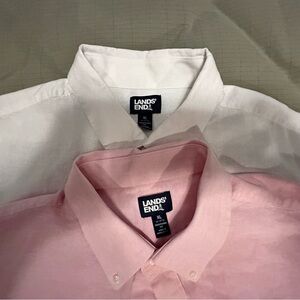 Lands' End LOT OF 2 - Men's White & Pink Linen & Cotton Button Downs - Size XL